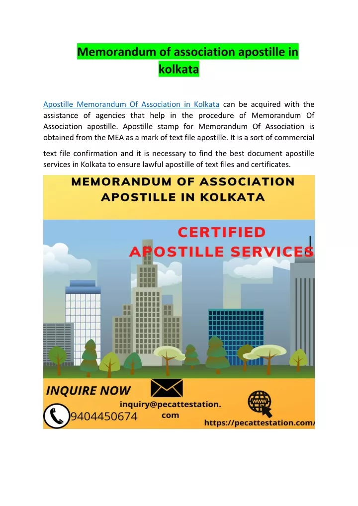 memorandum of association apostille in kolkata