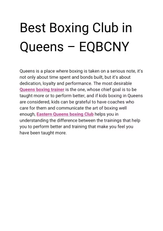 Best Boxing Club in Queens – EQBCNY
