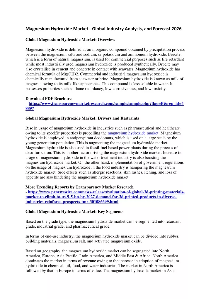 magnesium hydroxide market global industry