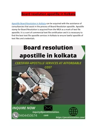 Board resolution apostille in Kolkata
