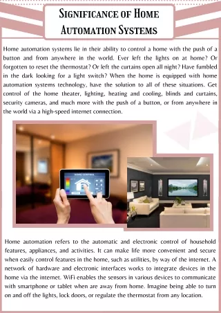 Significance of Home Automation Systems
