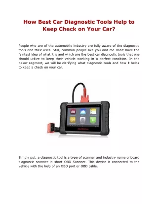 how best car diagnostic tools help to keep check