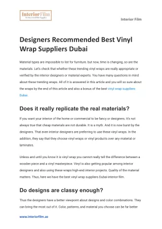 Designers Recommended Best Vinyl Wrap Suppliers Dubai