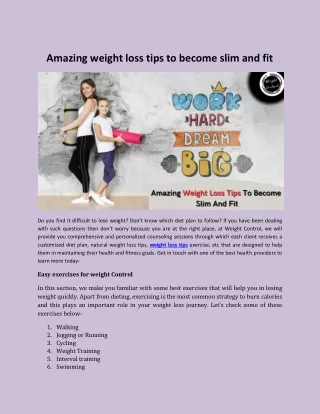 Amazing weight loss tips to become slim and fit