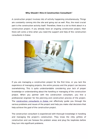 Why should I hire Construction Consultant