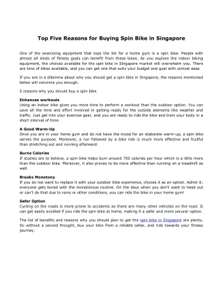 Top Five Reasons for Buying Spin Bike in Singapore