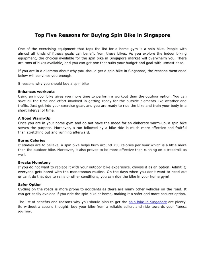 top five reasons for buying spin bike in singapore