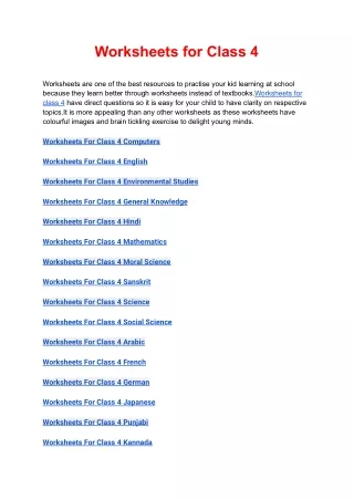 worksheets for class 4