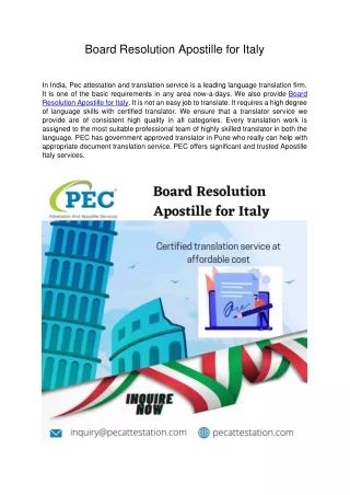 Board Resolution Apostille for Italy