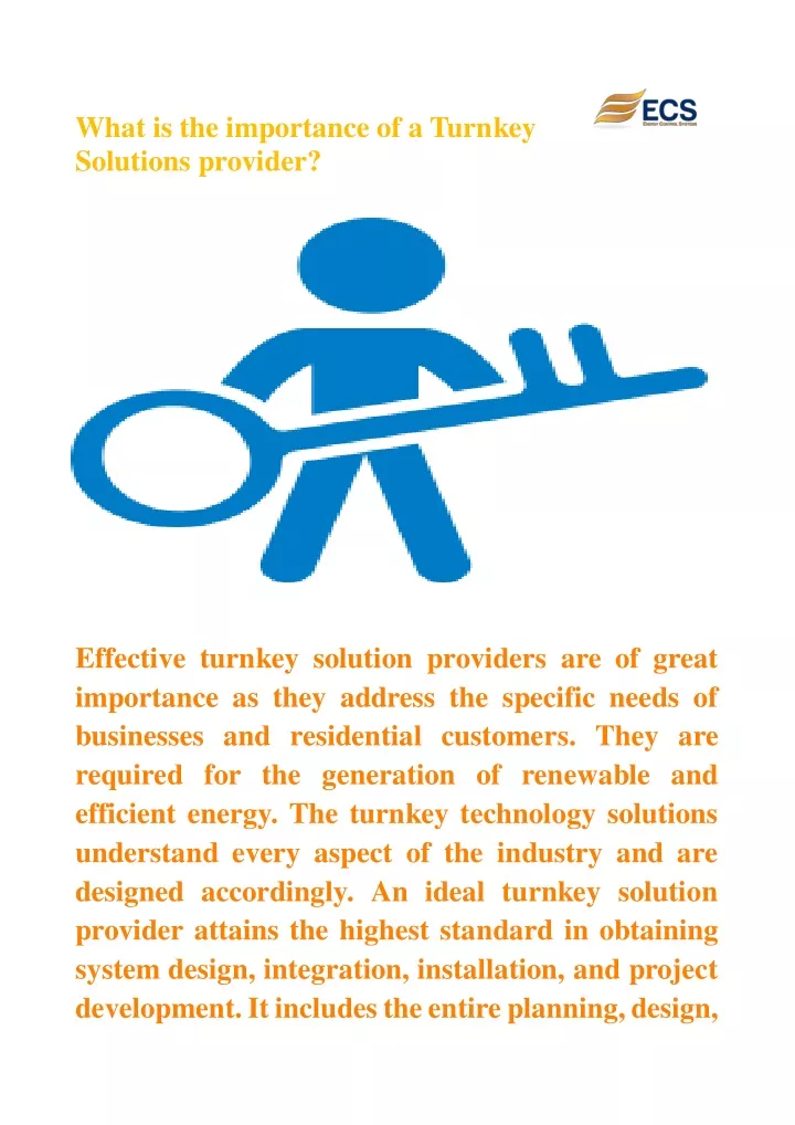 what is the importance of a turnkey solutions