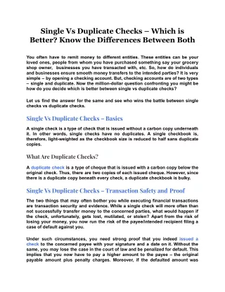 single vs duplicate checks which is better know