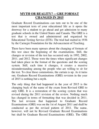myth or reality gre format changed in 2015