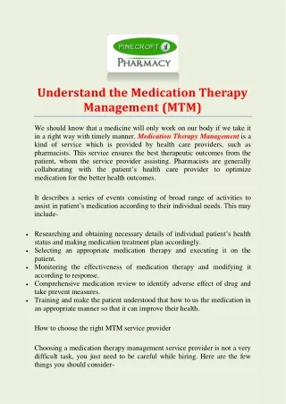 understand the medication therapy management mtm
