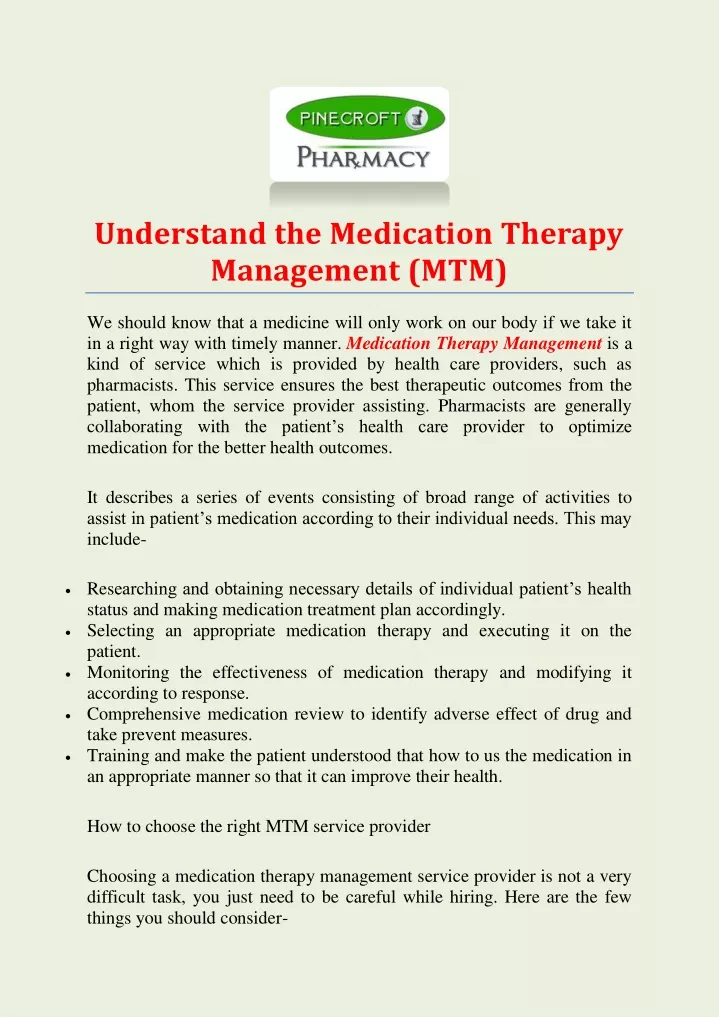 understand the medication therapy management mtm