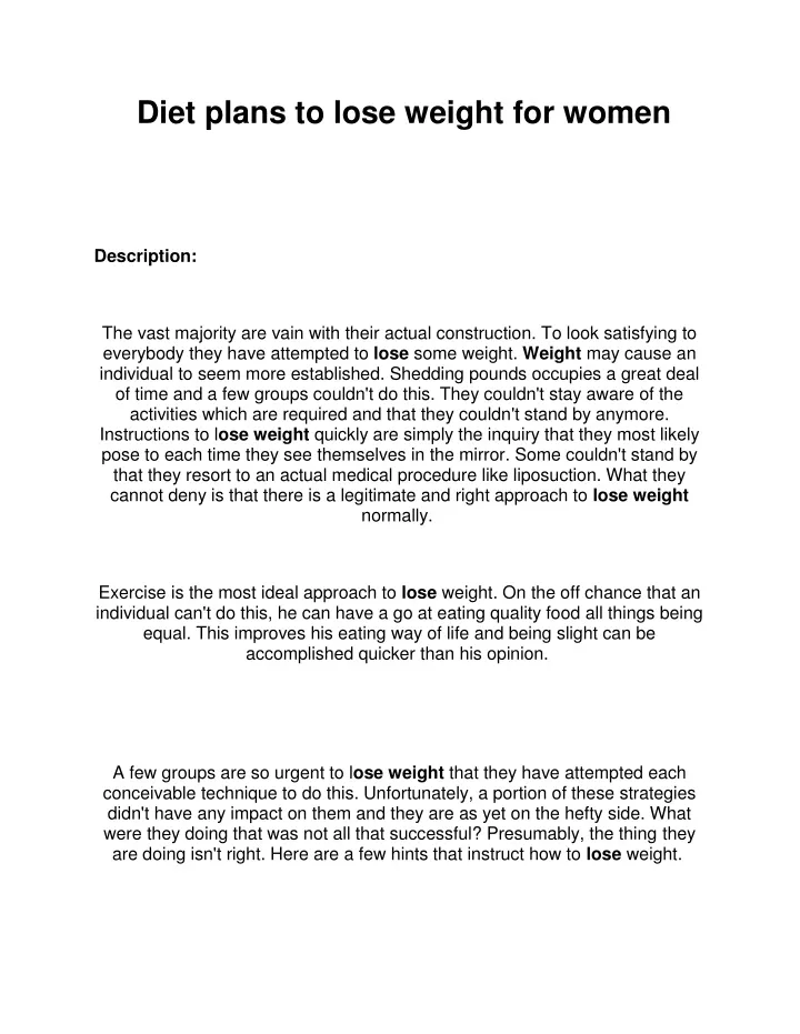 diet plans to lose weight for women