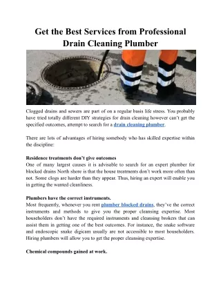 Get the Best Services from Professional Drain Cleaning Plumber