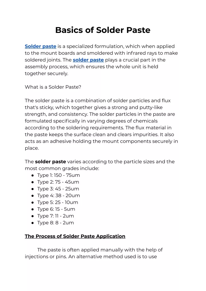 basics of solder paste