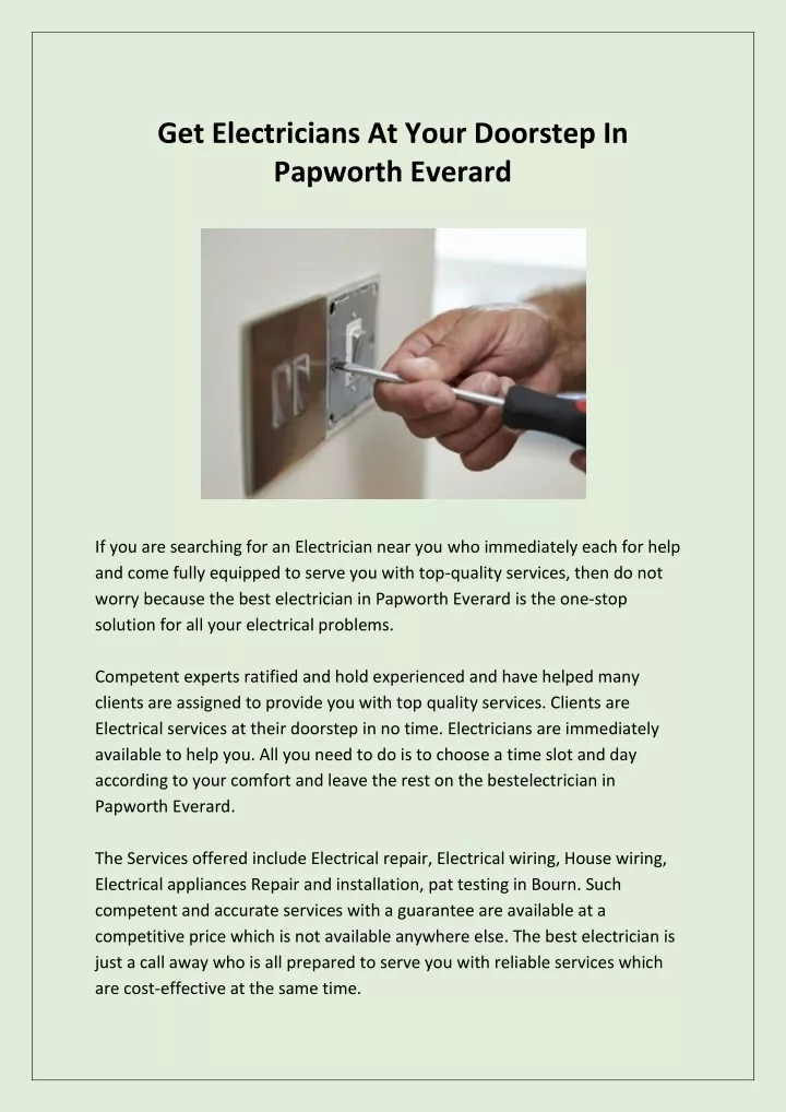 get electricians at your doorstep in papworth