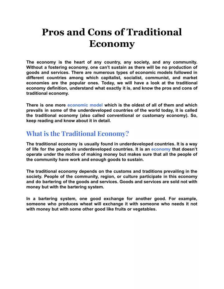pros and cons of traditional economy