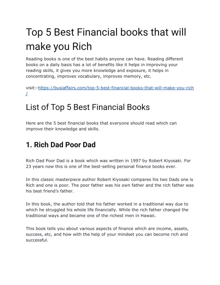 top 5 best financial books that will make you rich