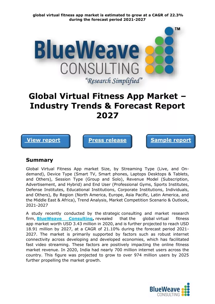 global virtual fitness app market is estimated