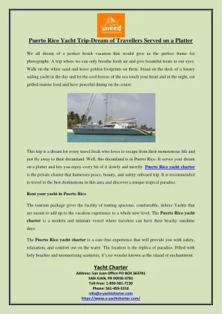 Puerto Rico Yacht Trip-Dream of Travellers Served on a Platter