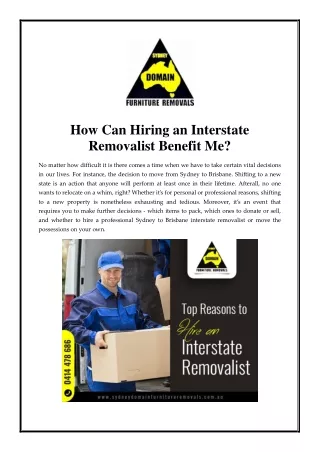 how can hiring an interstate removalist benefit