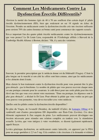 comment les m dicaments contre la dysfonction