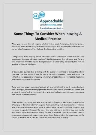 Some Things To Consider When Insuring A Medical Practice