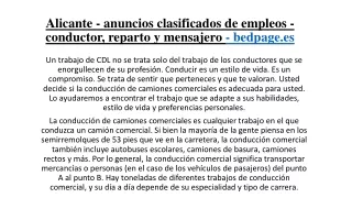 Alicante - anuncios clasificados de empleos - conductor, reparto y mensajero - bedpage.es