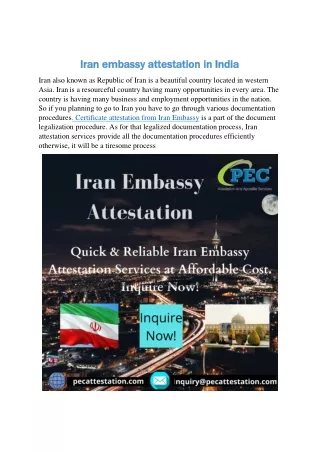 Iran embassy attestation in India