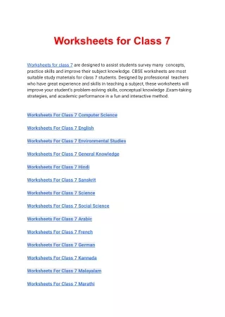 worksheets for class 7