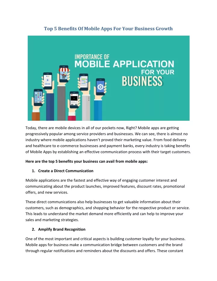 top 5 benefits of mobile apps for your business