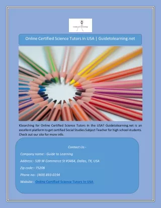 Online Certified Science Tutors in USA | Guidetolearning.net