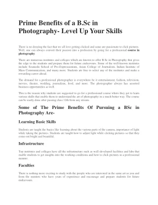 Prime Benefits of a BSc in Photography- Level Up Your Skills