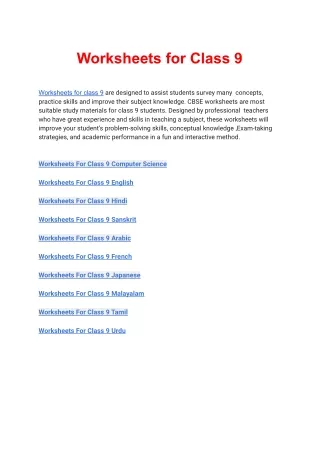 worksheets for class 9