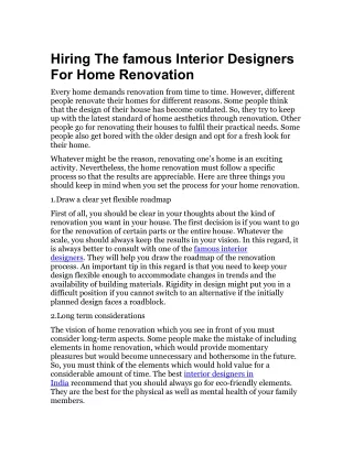 Hiring The famous Interior Designers For Home Renovation