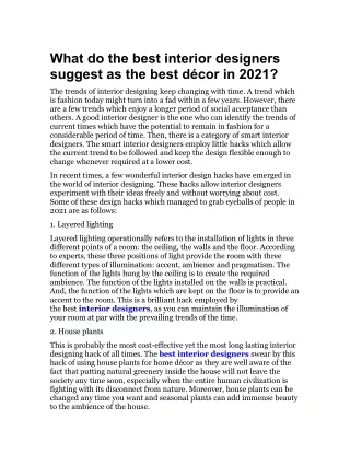 What do the best interior designers suggest as the best décor in 2021?