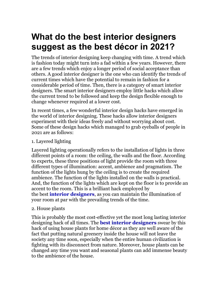 what do the best interior designers suggest