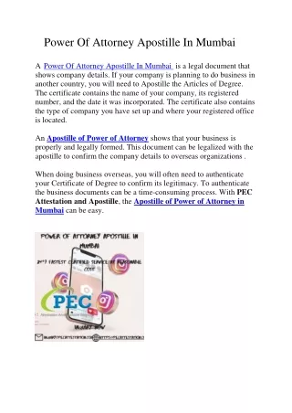Power Of Attorney Apostille In Mumbai