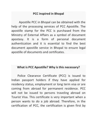 Pcc apostille in Bhopal