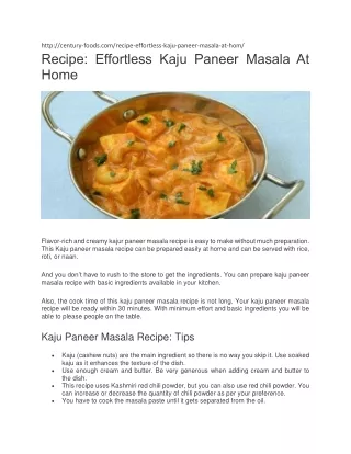 Recipe: Effortless Kaju Paneer Masala At Home