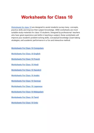 worksheets for class 10