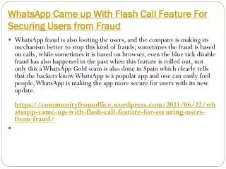 WhatsApp Came up With Flash Call Feature For Securing Users from Fraud