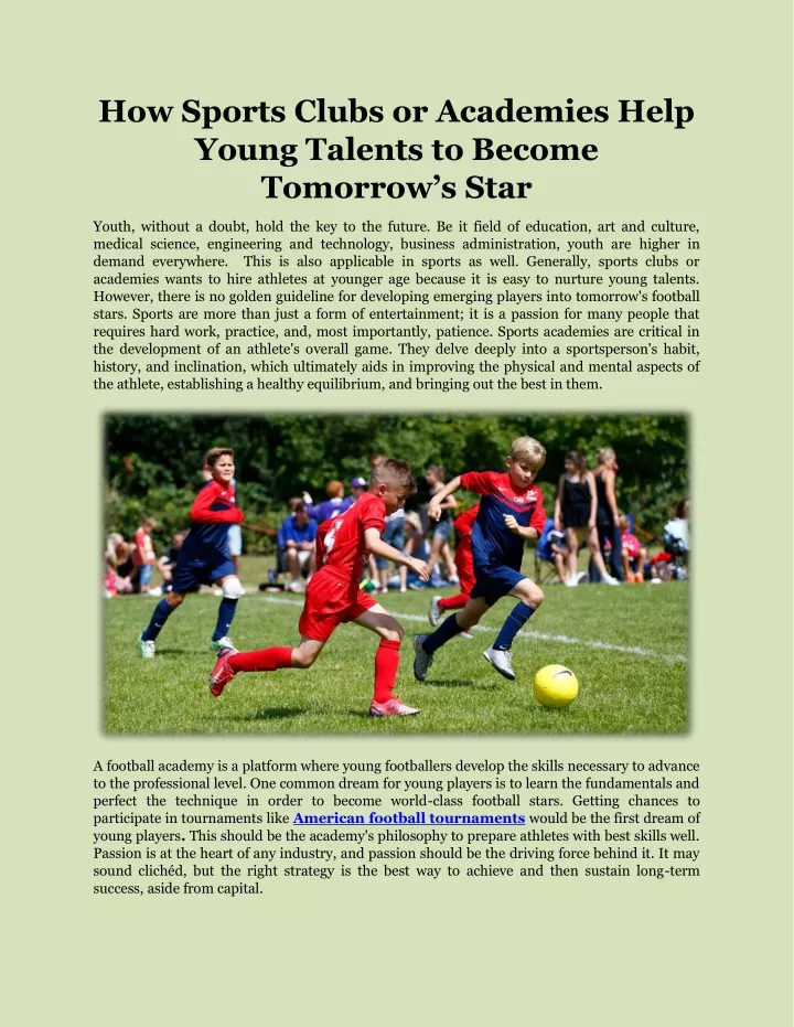 how sports clubs or academies help young talents