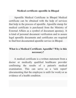 Medical certificate apostille in Bhopal