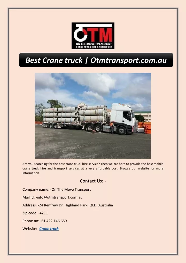 best crane truck otmtransport com au