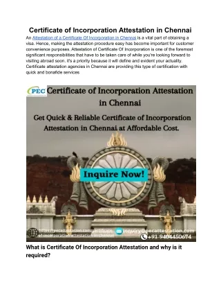 Certificate of Incorporation Attestation in Chennai