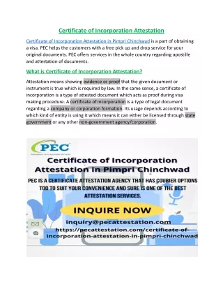 Certificate of Incorporation Attestation in Pimpri Chinchwad
