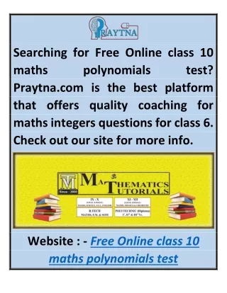 Free Online Class 10 Maths Polynomials Test Praytna.com